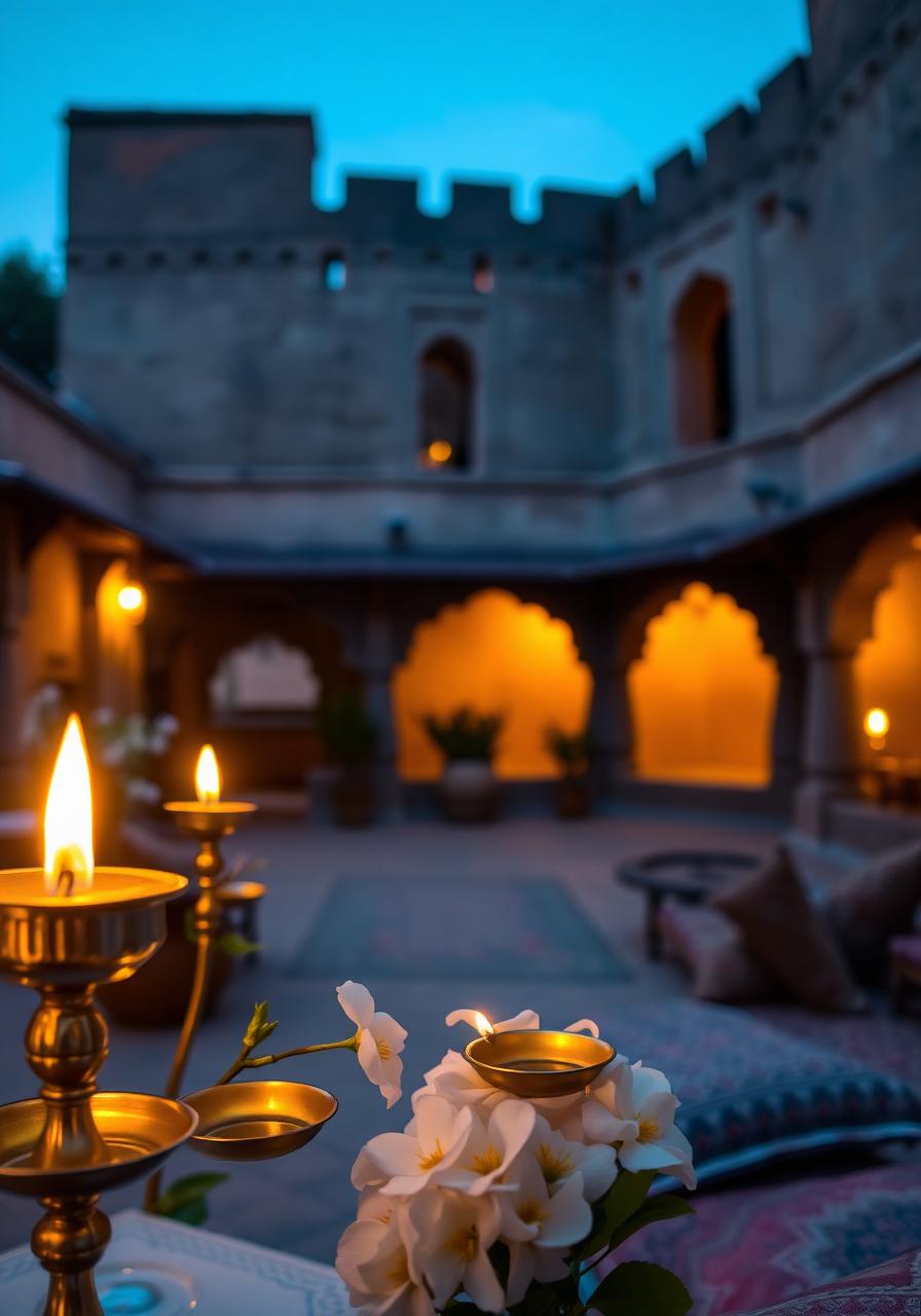 Sudhaanva haveli courtyard at dusk